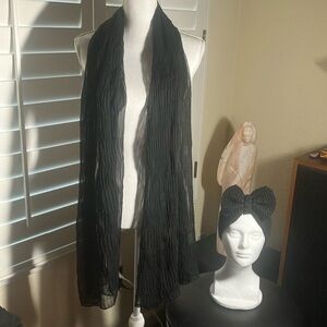 🖤🧣Black Sheer Scarf With Small Pleats & Black Knit Headband W/Bow In Front O/S